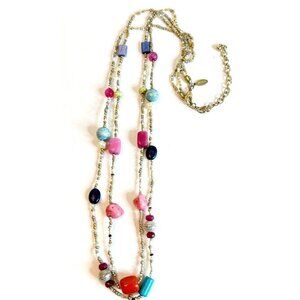 Chico's Women Turquoise Purple Metallic Bead Double Strand Gotdtone Necklace 15"